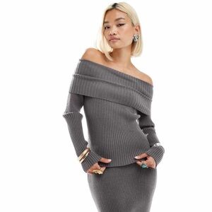 Off-Shoulder Ribbed Knit Sweater And skirt Set